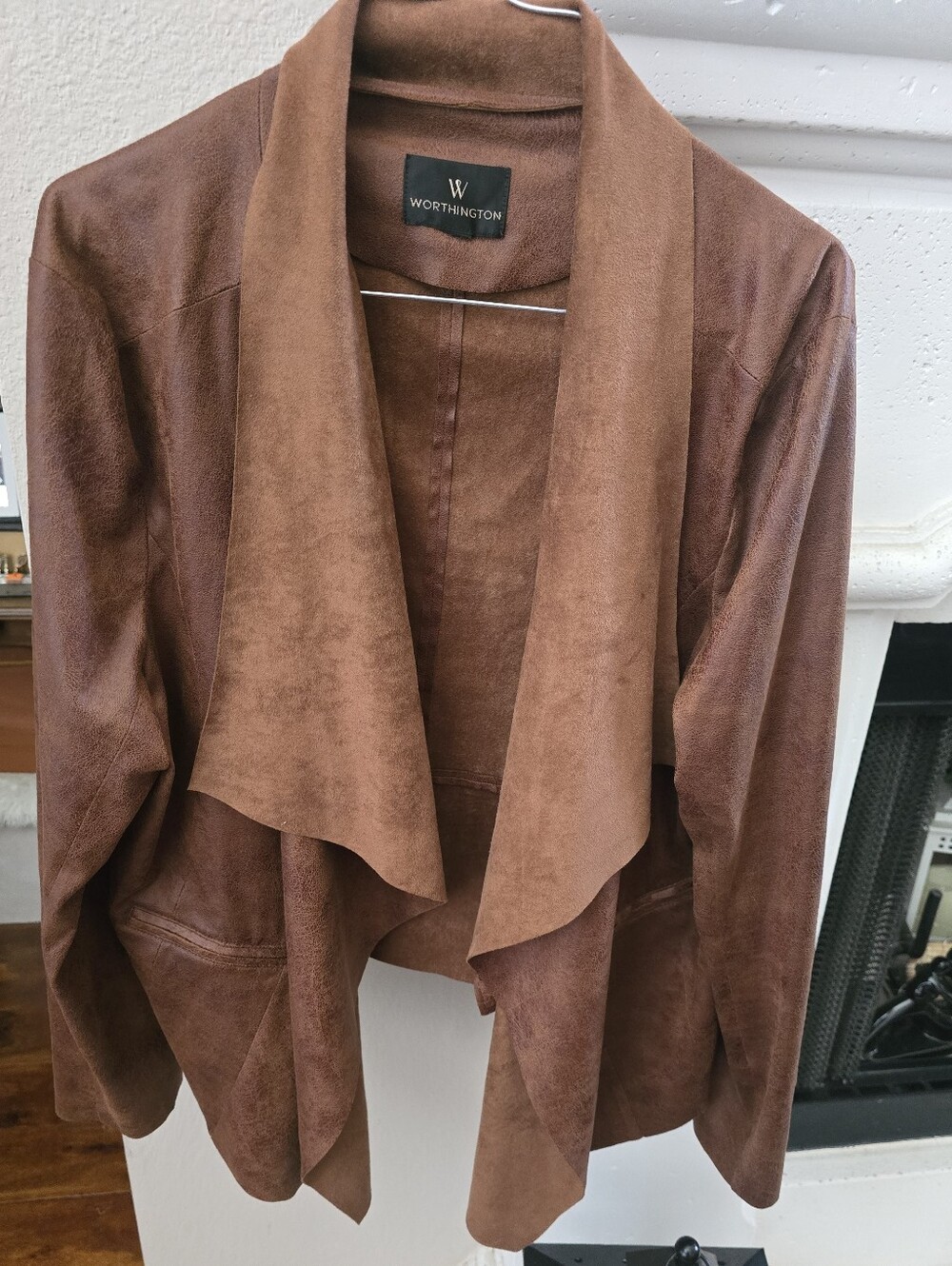 Worthington Brown Open-Front Waterfall Blazer XL Soft Suede Material Relaxed.